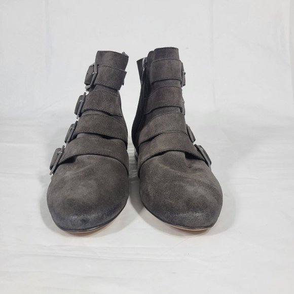 Sam Edelman Nolan Women Size 6M Ankle Bootie Boots Gray Leather Zip Buckle - Picture 2 of 8